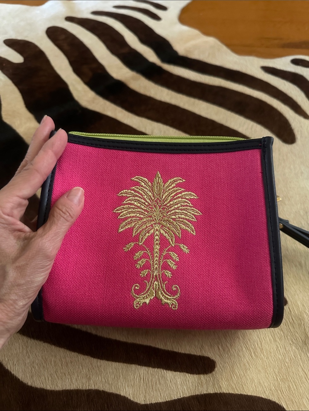 Spartina Pink Wristlet Clutch with Gold Palm Embroidery - Picture 6 of 6